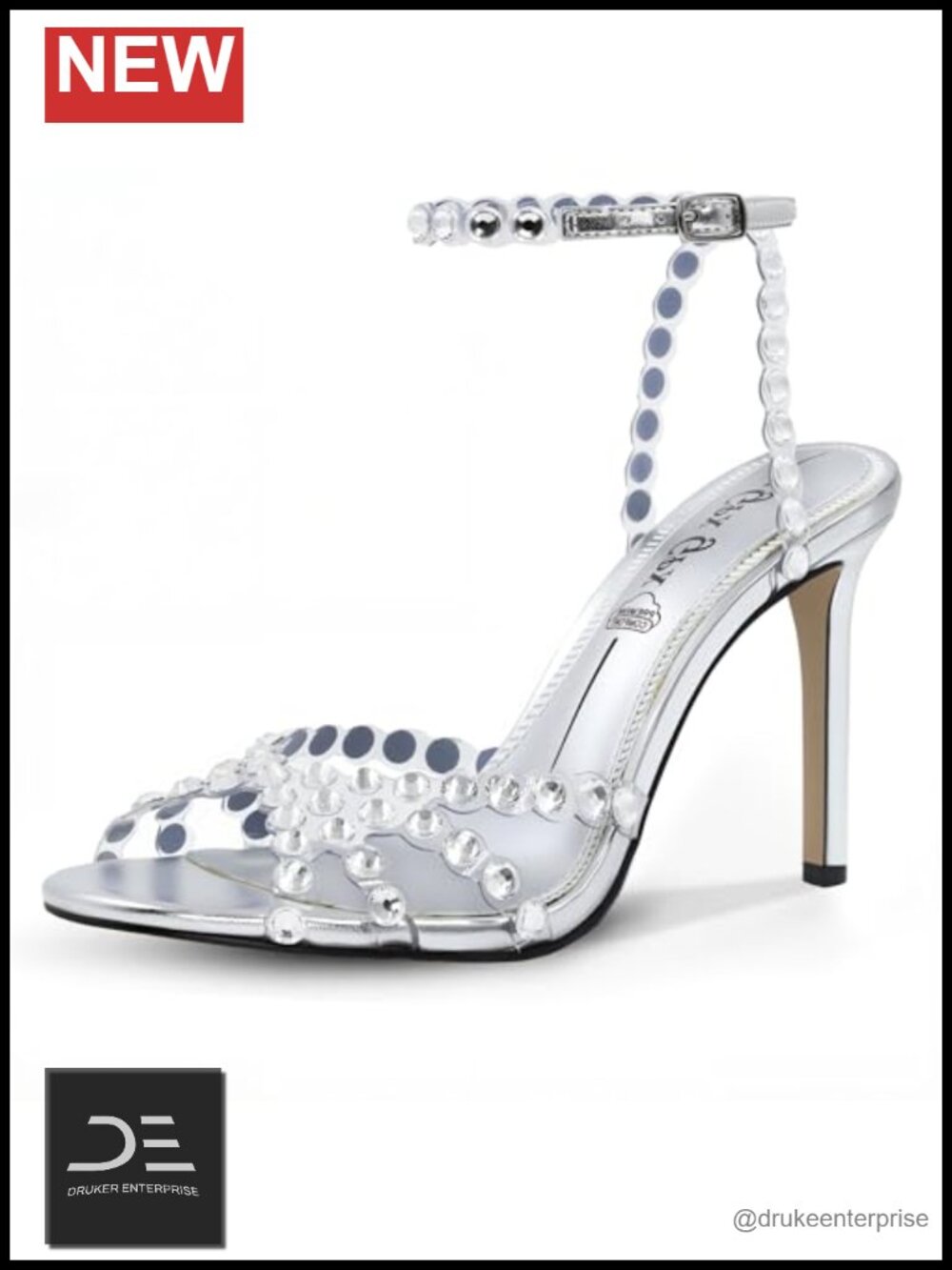 Women Rhinestone Stiletto Heels Clear Strappy Buckle Sandals Prom Party Shoes